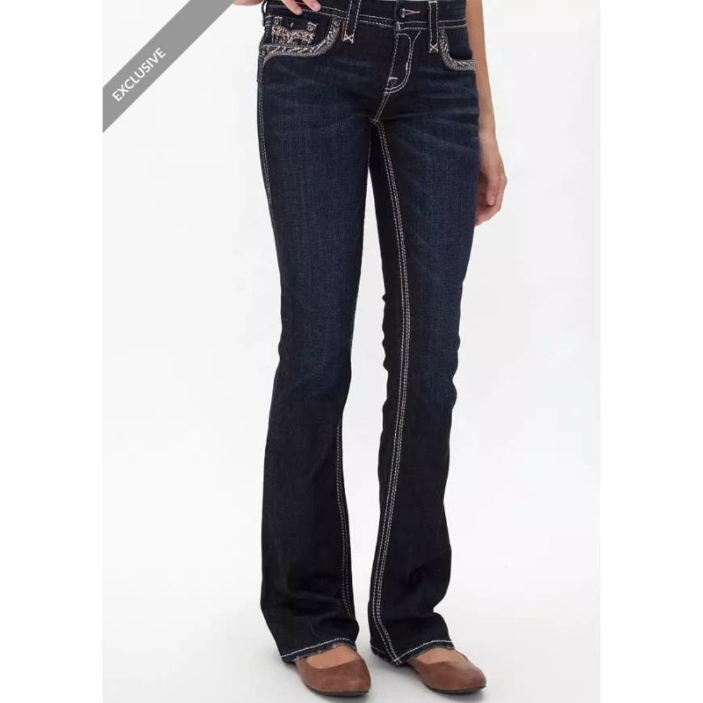 Rock Revival Adorna Stretch Dark Wash Boot Cut Jeans, Size 26